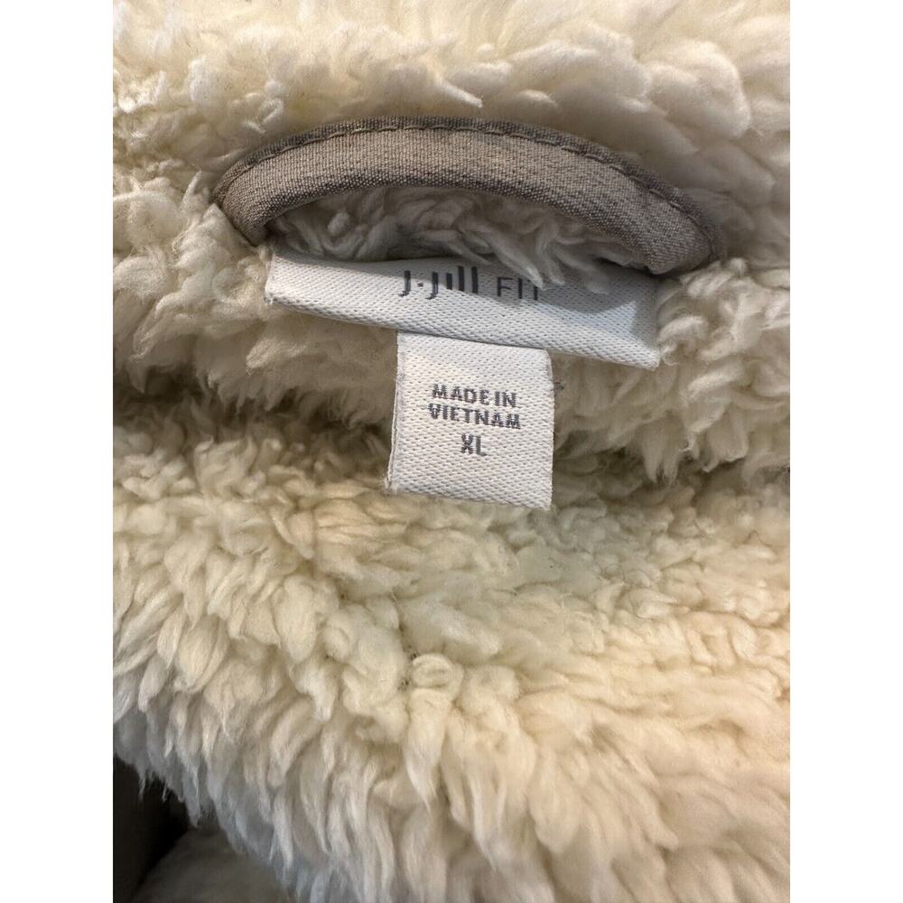 J. Jill Fit Sherpa Lined Full Zip Hooded Coat Beige Zip Pockets XL Cozy Warm EUC - Picture 15 of 16